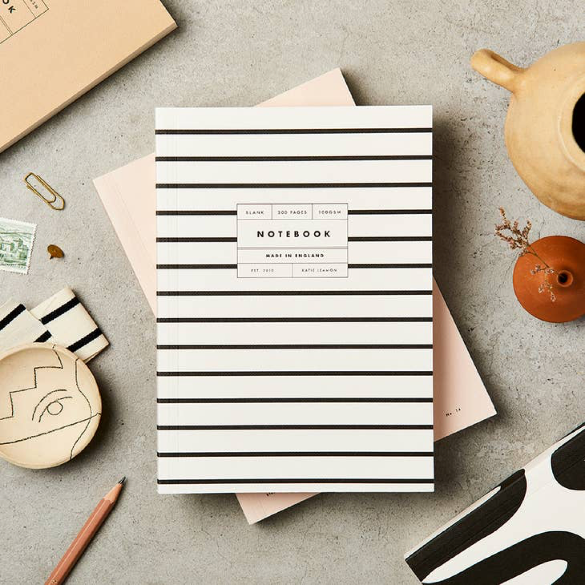 B&W Stripe Lay Flat Notebook (blank pages)